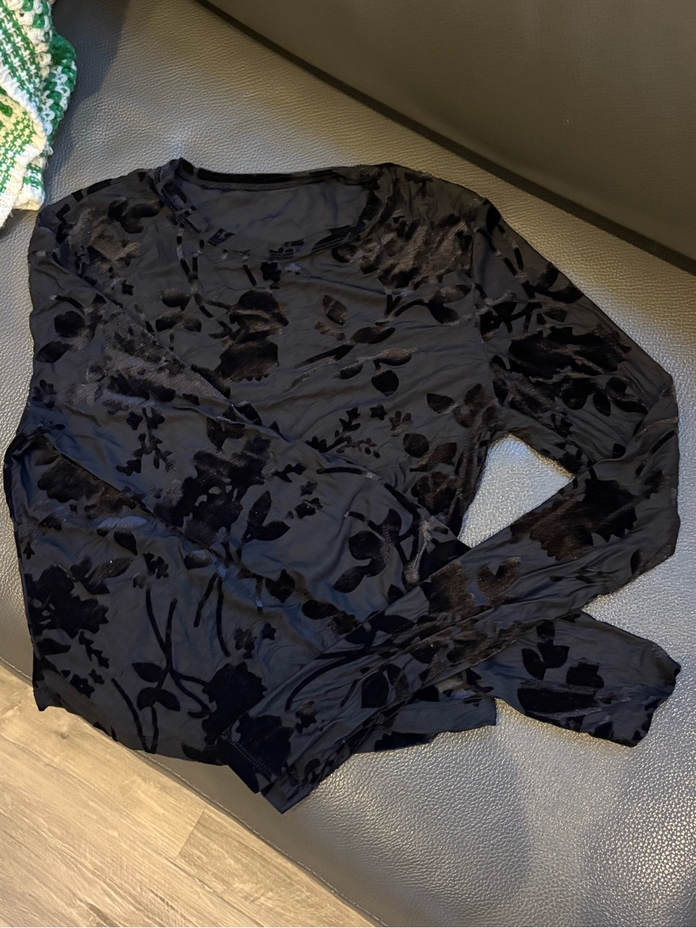Sheer Floral Long Sleeve Top - Black